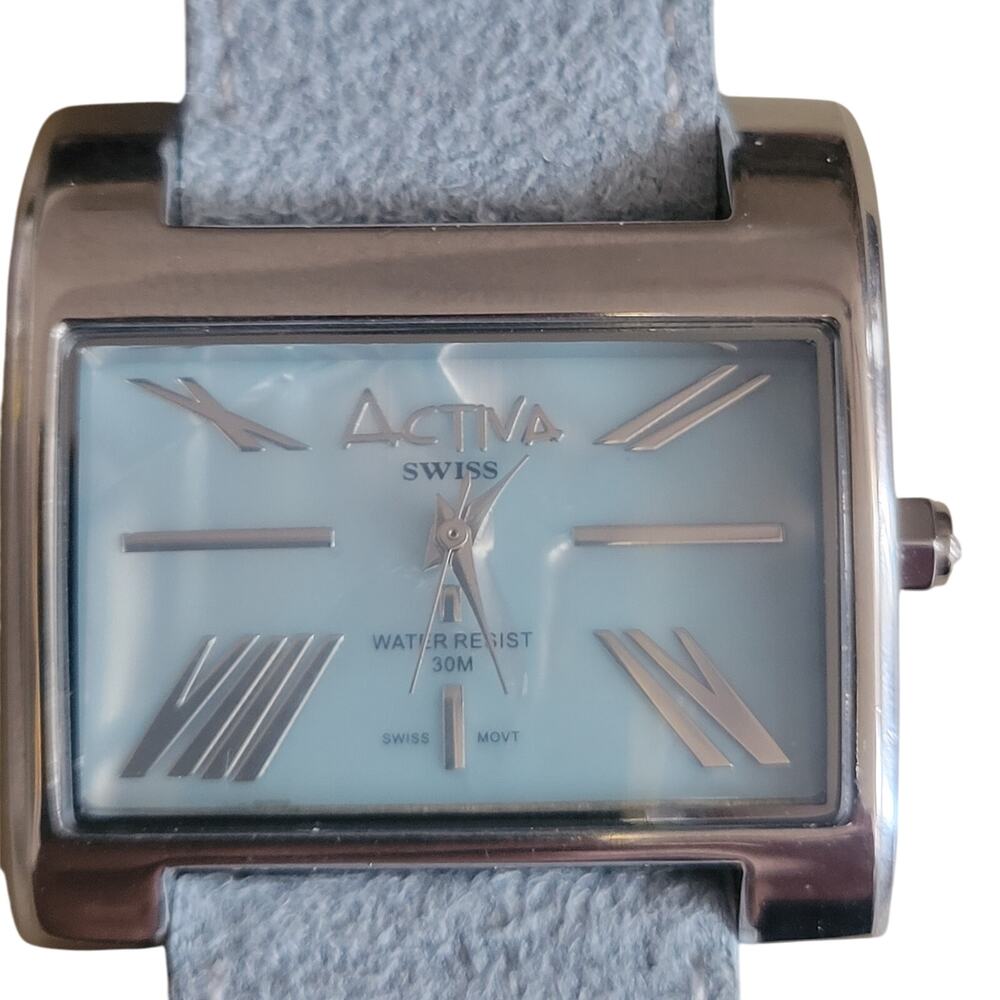 Activa Watch Blue Rectangular dial Y2K‎ style original cloth band Swiss parts